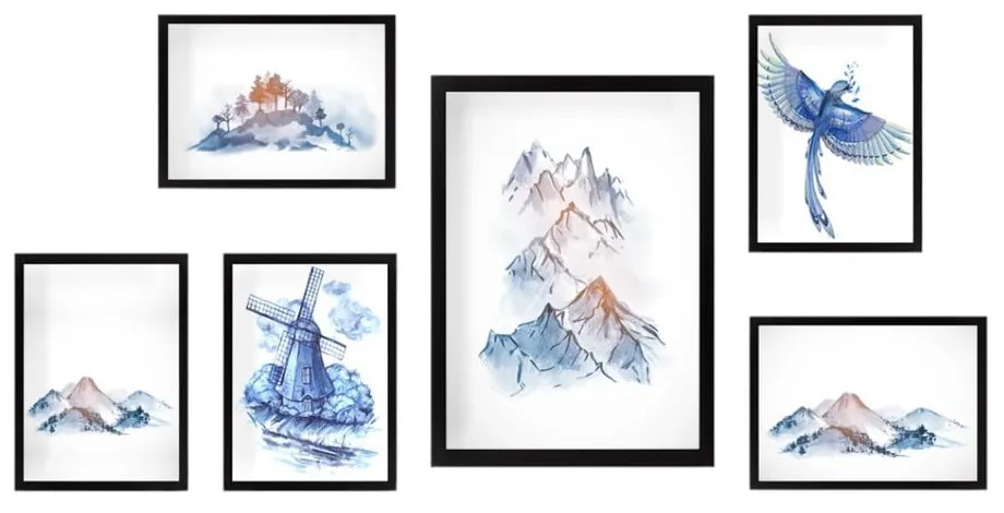 Obrazy zestaw 6 szt. Watercolor – Wallity
