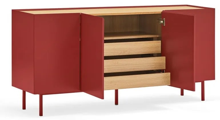 Czerwona niska komoda w dekorze dębu 165x78 cm Arista – Teulat