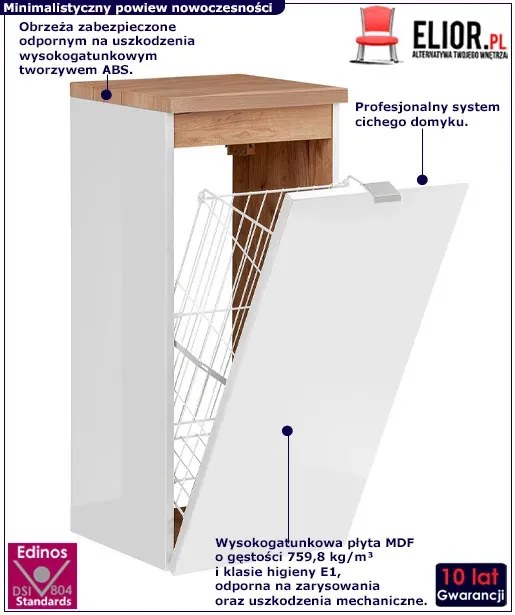 Półsłupek Łazienkowy Z Koszem Na Pranie 60 Cm S4-B44