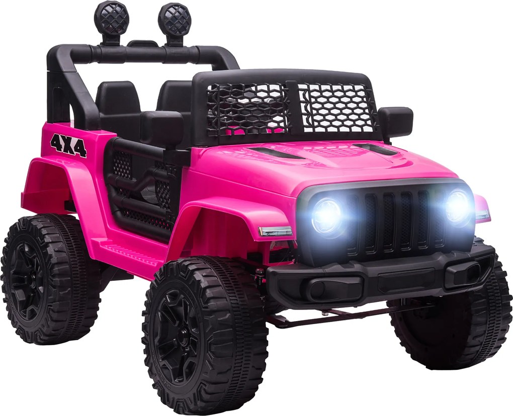 HOMCOM Elektryczny samochód dziecięcy 12V z pilotem, 2 silniki, LED, klakson, dla dzieci od 3 do 6 lat, 100x65x72 cm, różowy | Aosom PL