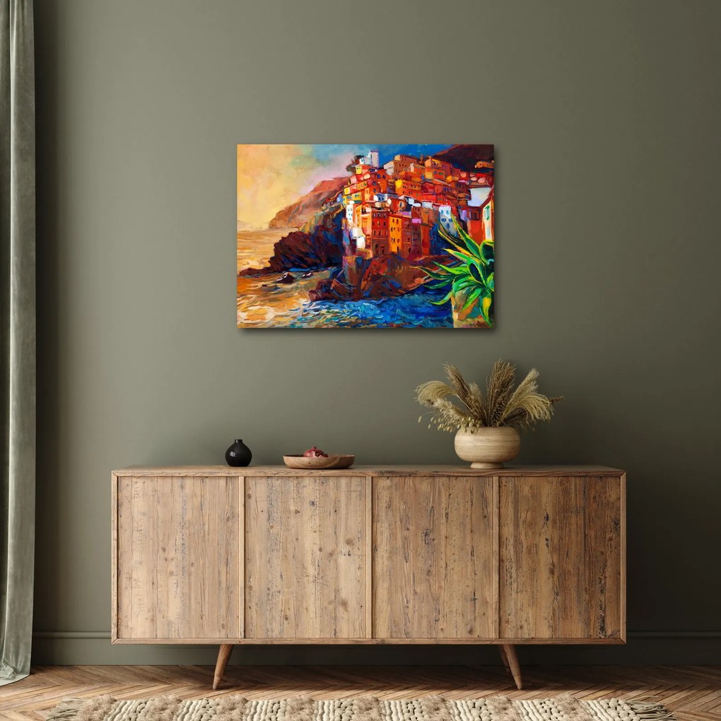 Obraz - Wieś na wybrzeżu Cinque Terre, Włoska Riviera, nowoczesny impresionism (70x50 cm)