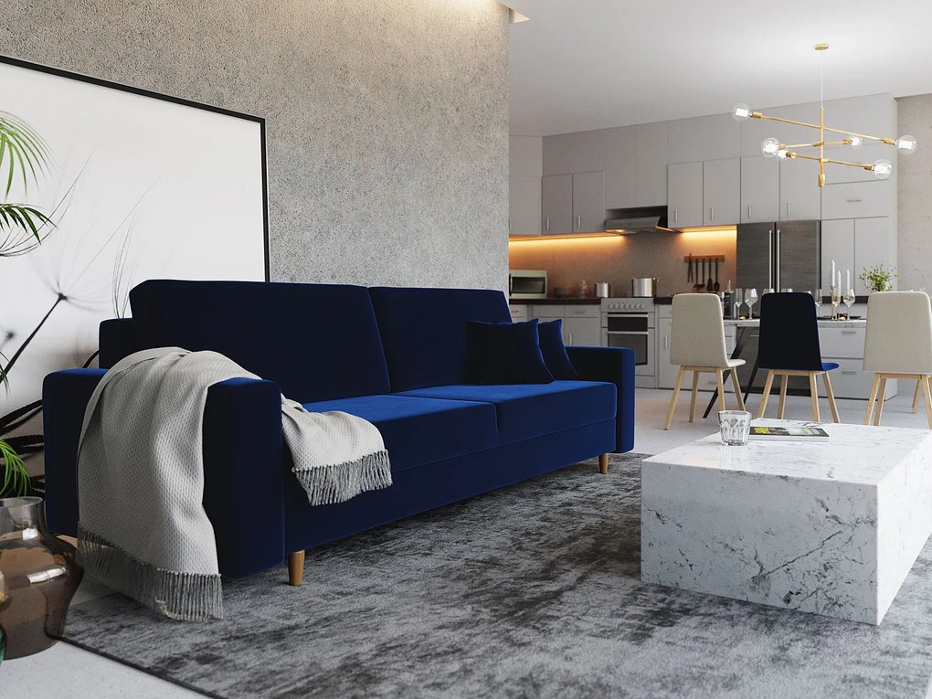 Granatowa rozkładana sofa welurowa z funkcją spania L1-P05