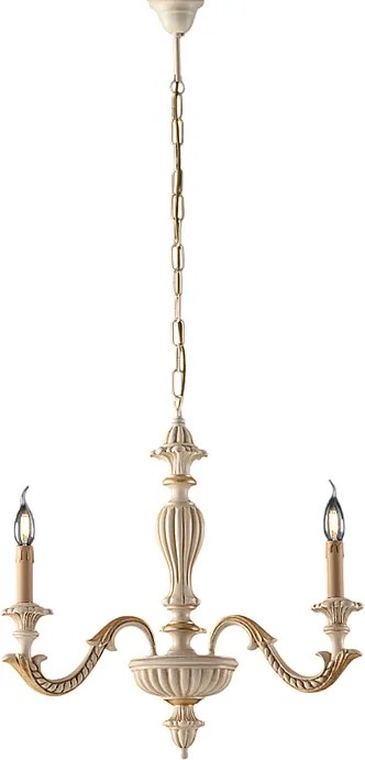 Żyrandol Leonardo z drewna w kolorze kości słoniowej i złotego liścia, 3 światła, 117 Ø43 BL180-3-AV