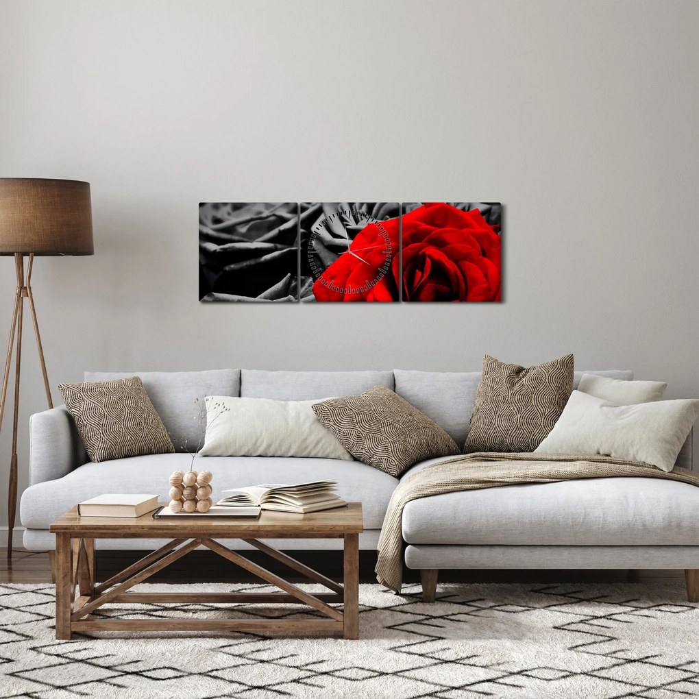 Obraz - Róże (z zegarem) (90x30 cm)