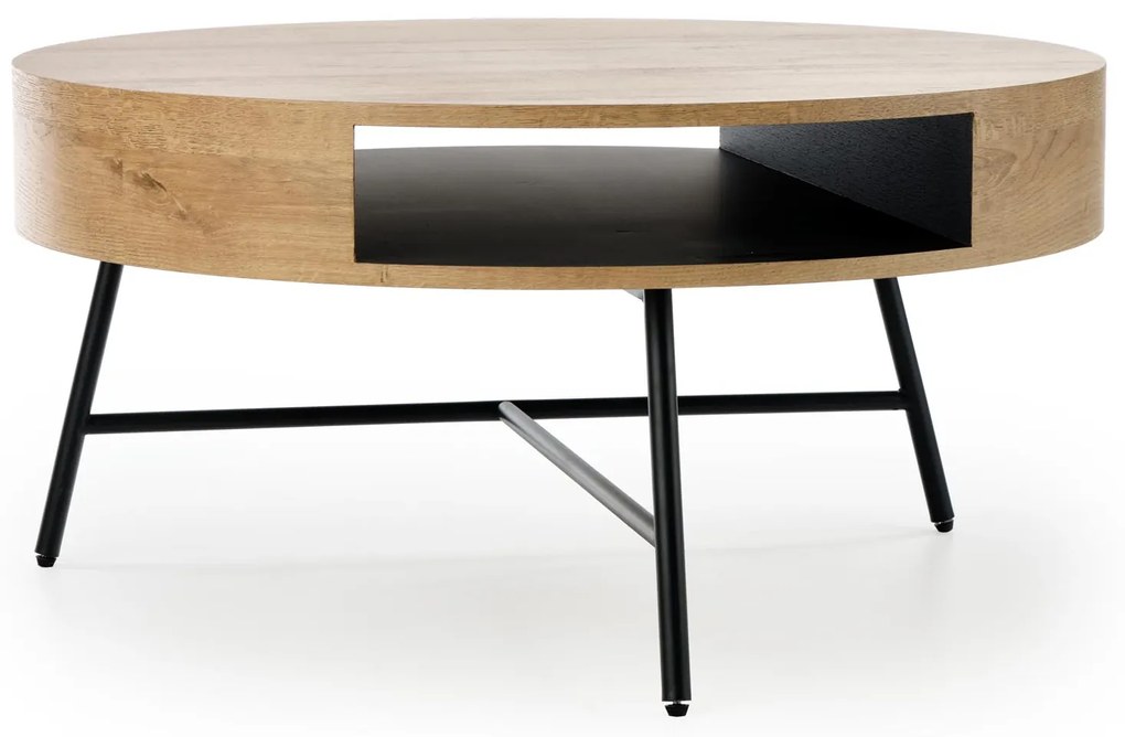 Okrągła ława z półką, dąb złoty/czarna, 80/41 CAMILA ława dąb złoty/czarny