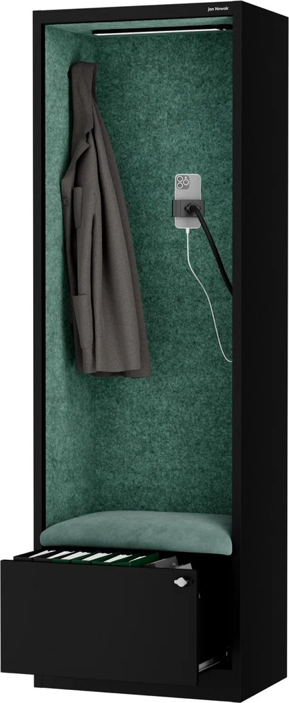 Kabina akustyczna z siedziskiem Sally MentalBox, 60 x 40 x 185 cm, czarny/zielony