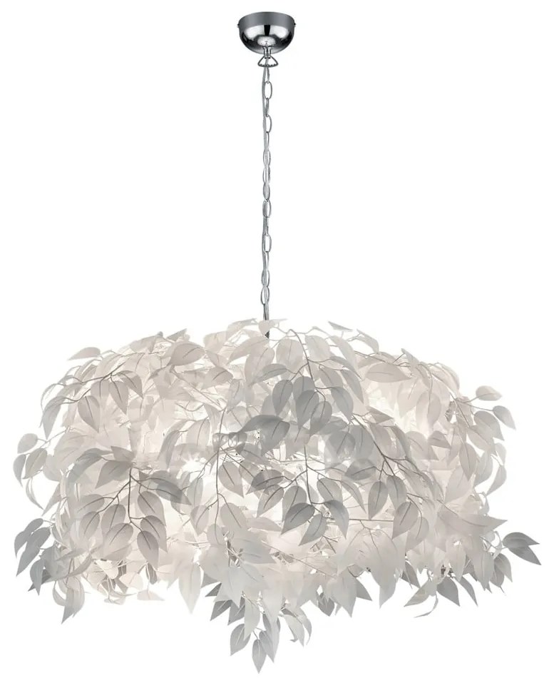 Biała lampa wisząca z piórkami Trio Pendant Leavy, wys. 150 cm