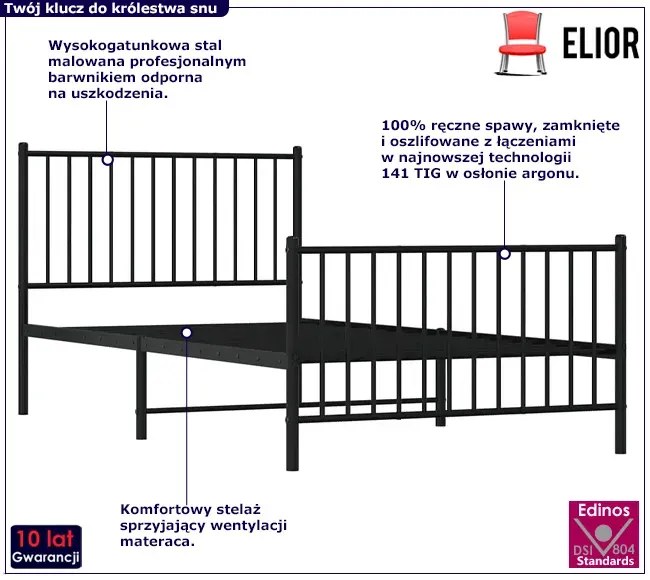 Czarne metalowe łóżko 100x200cm Medina 3S