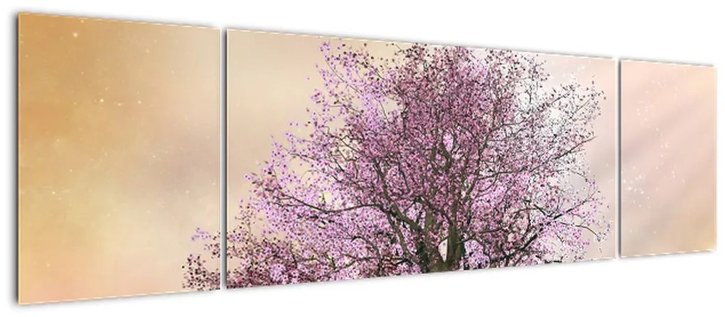 Obraz kwitnącego drzewa na szczycie wzgórza (170x50 cm)