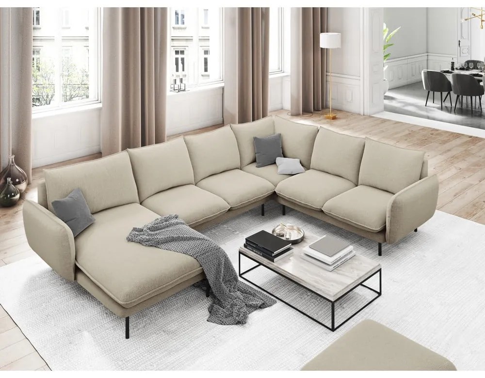 Beżowa sofa w kształcie litery U Cosmopolitan Design Vienna, prawostronna