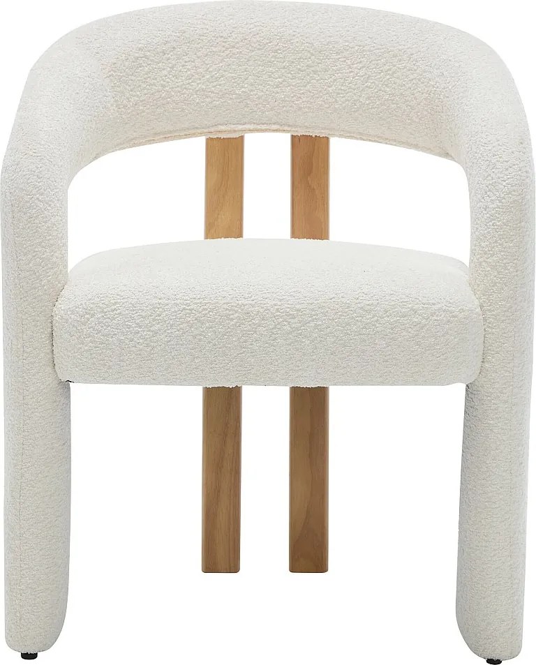 Krzesło z podłokietnikami z tkaniny z bukli i drewna kauczukowca - Białe - NORETI