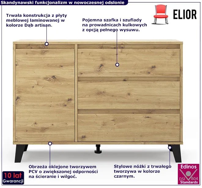 Nowoczesna komoda z szafką i szufladami dąb artisan - Bilgo 3X