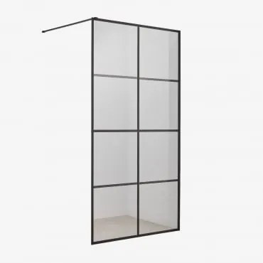 Mampara Prysznicowa Stała Z Dekoracją W Kratę, Szkło Hartowane 8 Mm I Aluminium Camden Transparent & Czarny Matowy & 80 X 195 Cm - Sklum