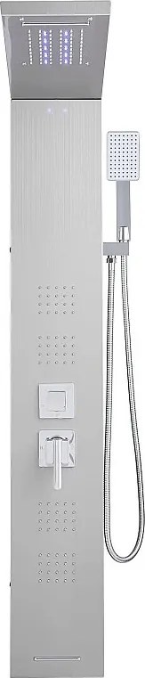 Kolumna Prysznicowa z Głowicą Prysznicową z Efektem Deszczu SucceBuy ze Stali Nierdzewnej, 4 Strumieniami do Ciała i Ręczną Słuchawką Prysznicową, 1345 mm