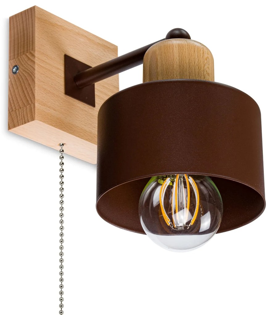 Brązowy kinkiet LED SHWD-BR10x10BU jednopunktowy z litego drewna z włą