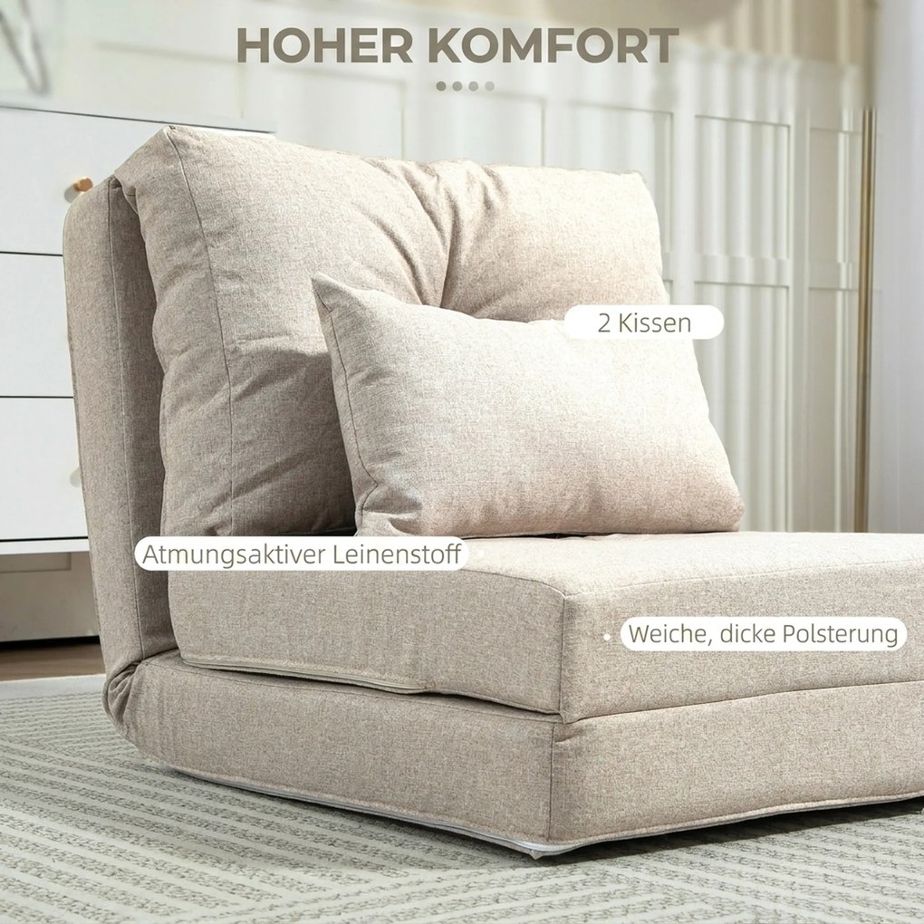 HOMCOM Fotel podłogowy, rozkładana mata do spania, 2 w 1, zdejmowana poduszka, 60 x 80 x 56 cm, Beżowy | Aosom PL