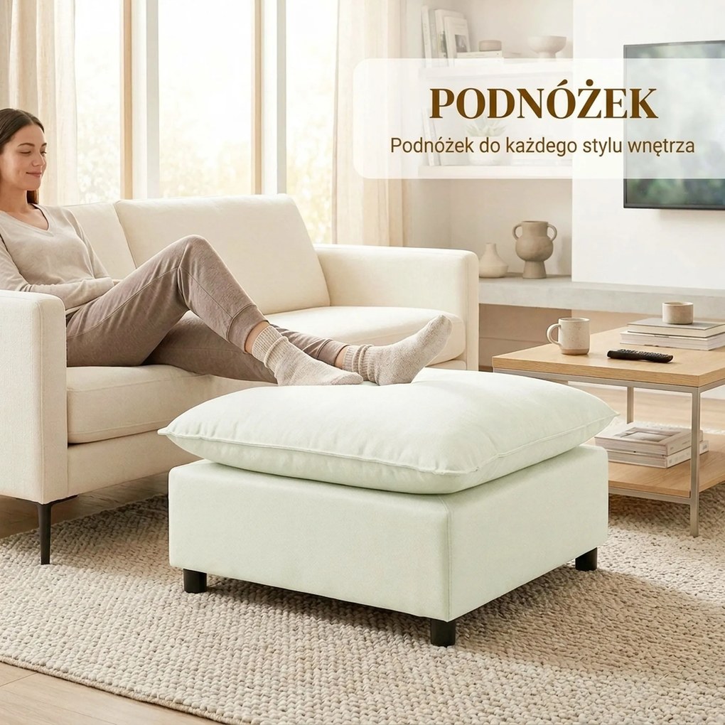 HOMCOM Puf nowoczesny z tkaniną i plastikowymi nogami, do salonu i sypialni, 75 cm, kremowobiały | Aosom PL