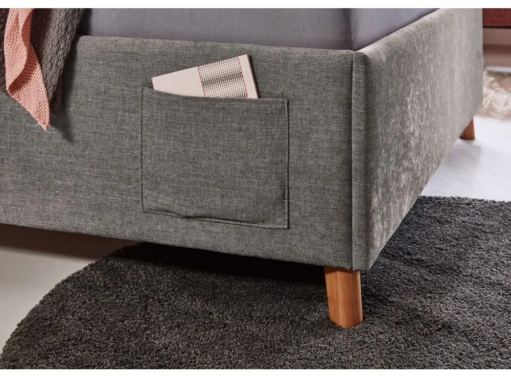 Szare tapicerowane łóżko dziecięce ze schowkiem ze stelażem 120x200 cm Fun – Meise Möbel