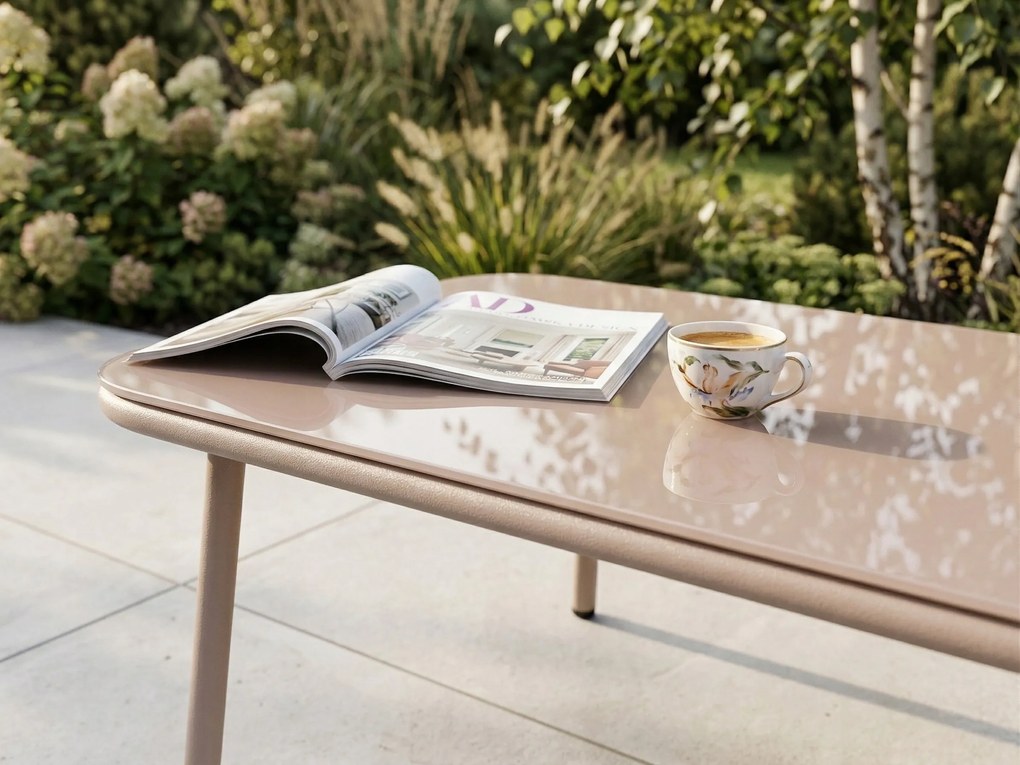 Zestaw mebli ogrodowych beżowy aluminium sofa fotele stolik sznurowanie