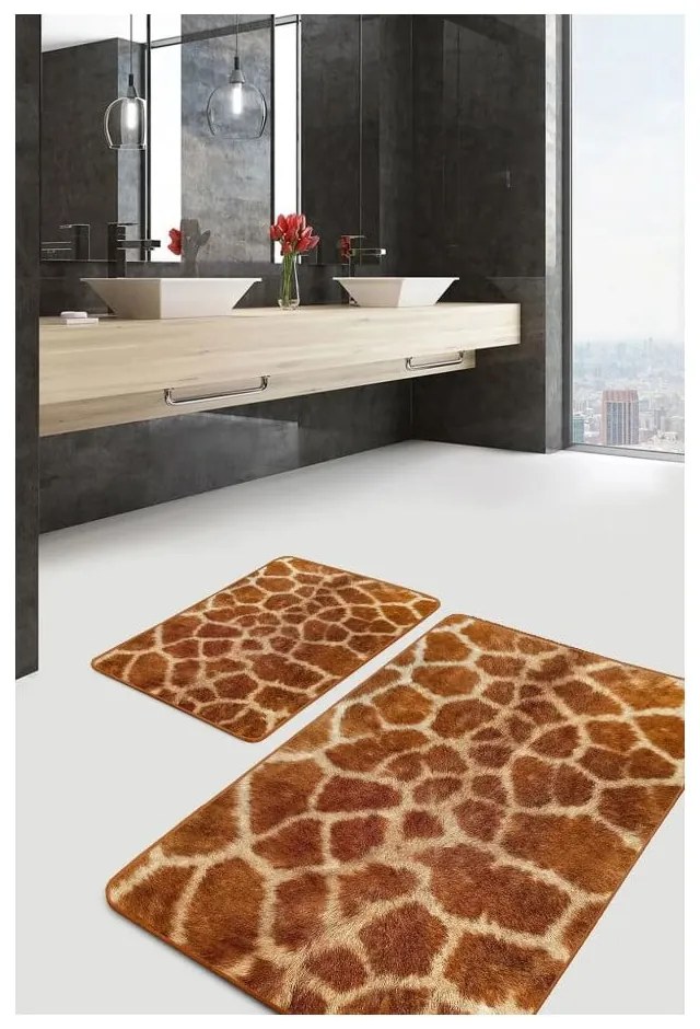 Brązowe aksamitne dywaniki łazienkowe zestaw 2 szt. 60x100 cm – Mila Home