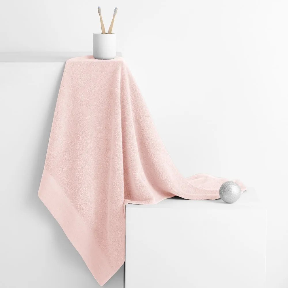 Jasnoróżowy bawełniany ręcznik kąpielowy frotte 70x140 cm Amari – Restilo
