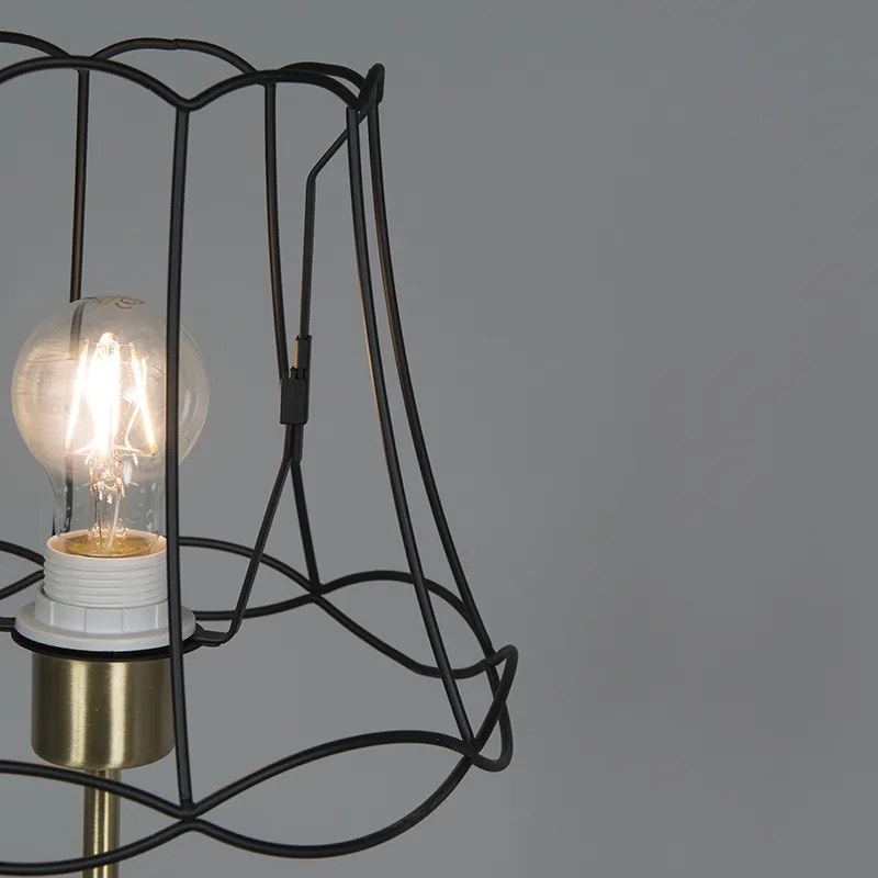 Retro lampa stołowa mosiężna z ramką Granny czarną 25 cm - Kaso Retro Oswietlenie wewnetrzne