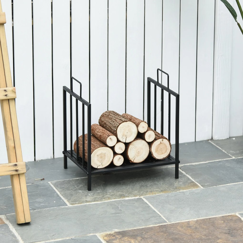 Outsunny Stojak na drewno kominkowe 44,5×33×46,5 cm — czarny, z uchwytami