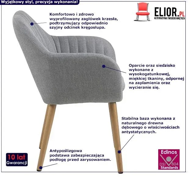 Szary tapicerowany fotel z podłokietnikami K3-C38
