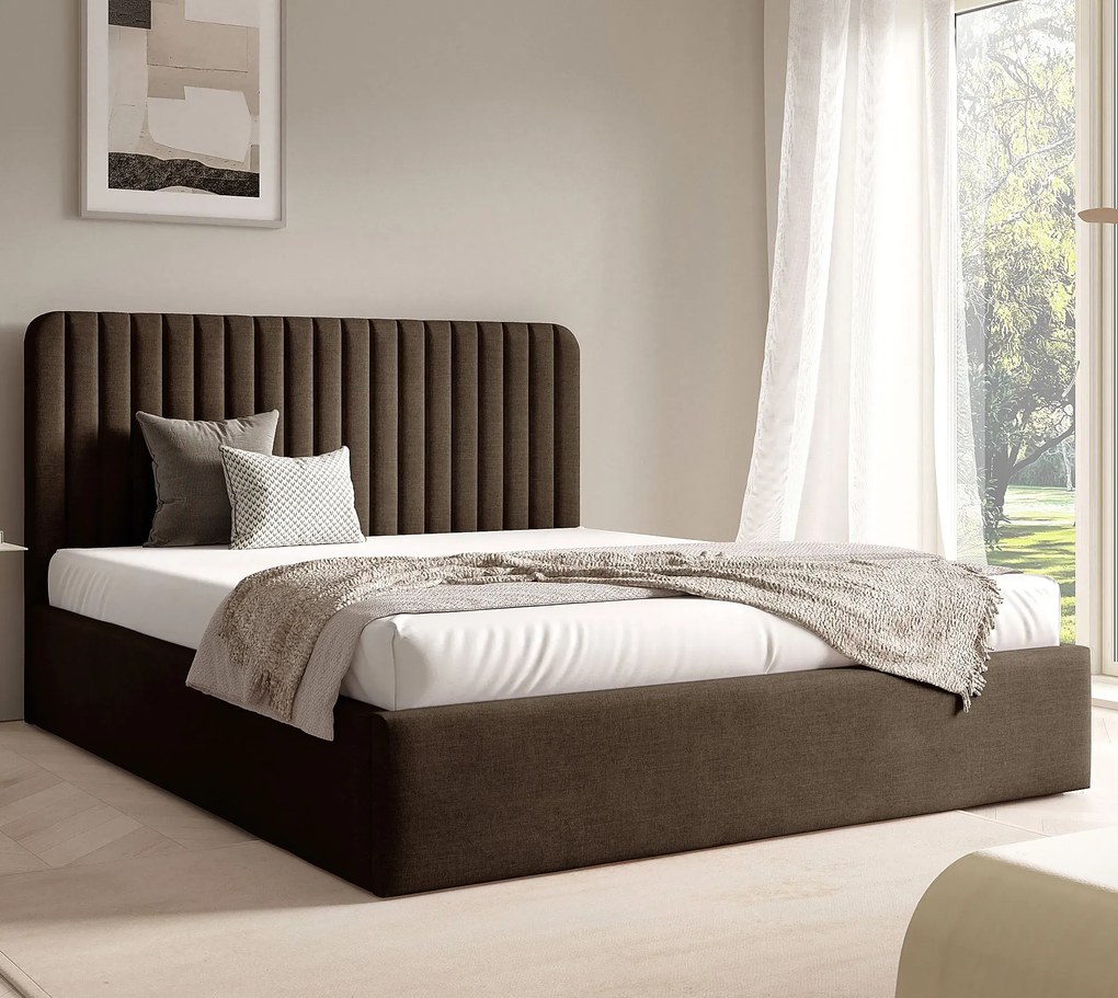 Brązowe tapicerowane łóżko z pojemnikiem 3 rozmiary G7-G70