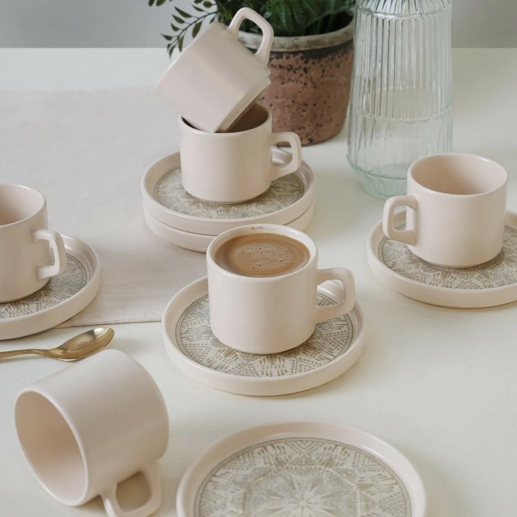 Zestaw 6 ceramicznych filiżanek z spodkami BohoBrew 184 ml