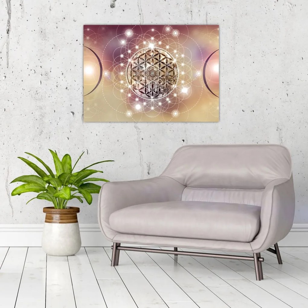 Obraz na szkle - Mandala z elementami (70x50 cm)