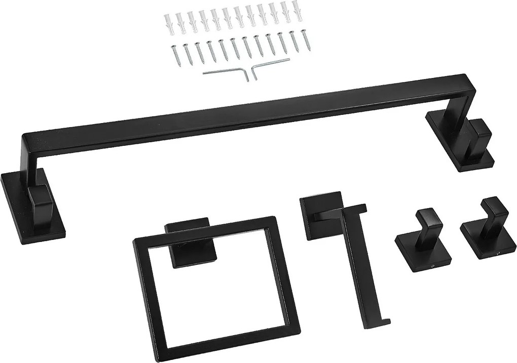 Akcesoria Łazienkowe SucceBuy 5PCs, Ścienny Wieszak na Ręczniki ze Stali Nierdzewnej 59,5 cm z Podpórką na Ręcznik, 2 Haki na Szlafrok i Dzierżawka