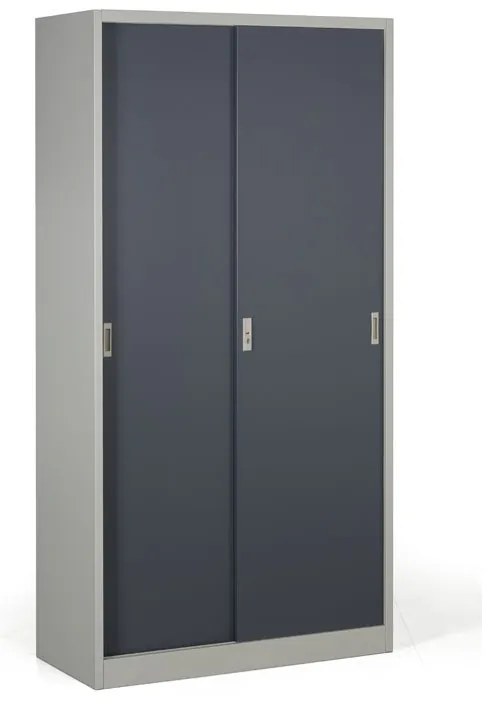 Metalowa szafa z przesuwnymi drzwiami, 4 półki, 1000 x 1990 x 450 mm, ciemnoszary