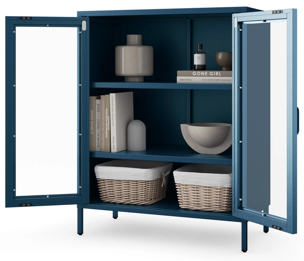 Witryna przeszklona niska granatowa: Modern GINA, 800 x 1015 x 400 mm