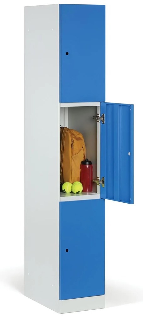 Szafka skrytkowa, 3 schowki, 1850 x 300 x 500 mm, zamek RFID, drzwi niebieskie