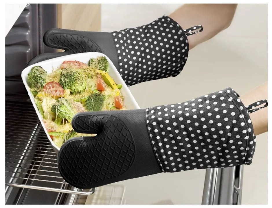 Zestaw 2 czarnych rękawic kuchennych z silikonu Wenko Oven