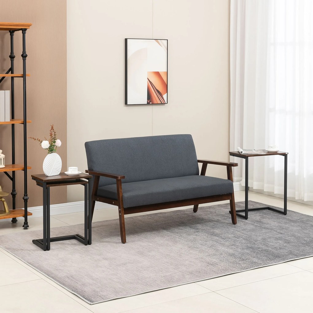 Stół HOMCOM, stolik boczny, zestaw 3, wzornictwo przemysłowe, rama stalowa, brązowy+czarny, 45 x 30 x 60cm