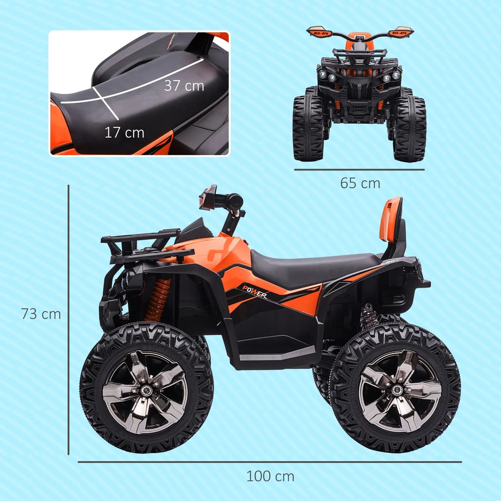 HOMCOM 12V Pojazd dla Dzieci z funkcją jazdy do przodu, do tyłu, odtwarzaczem MP3, światłem LED, 3-8 km/h, 3-5 lat, Pomarańczowy