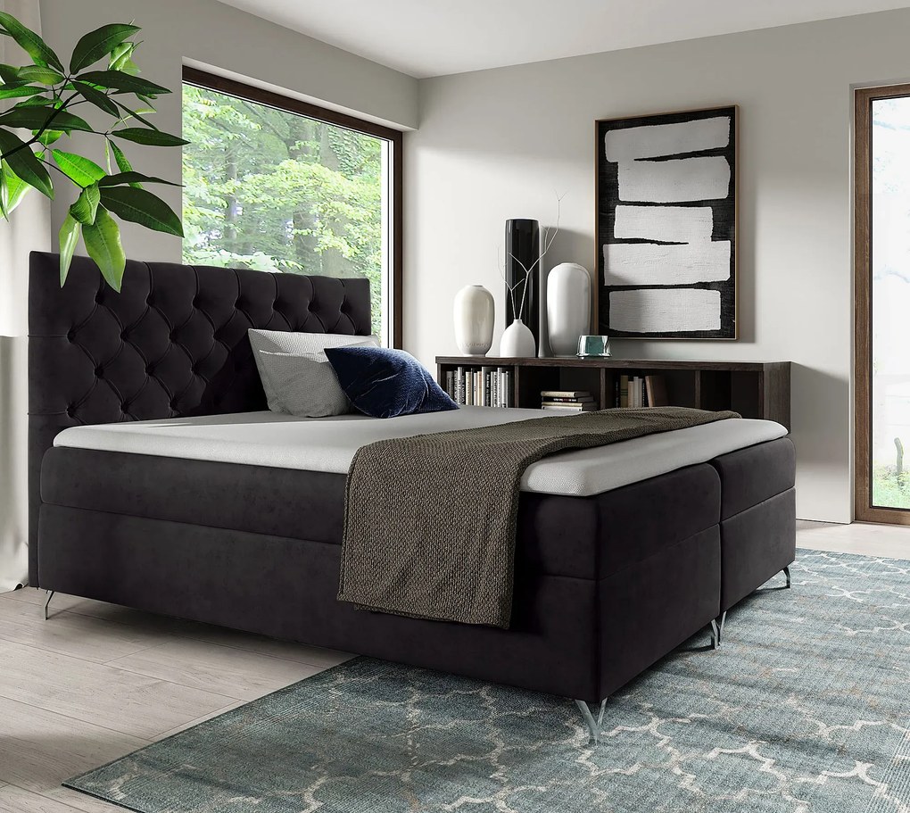 Czarne łóżko kontynentalne 5 rozmiarów - Lunavello 4X