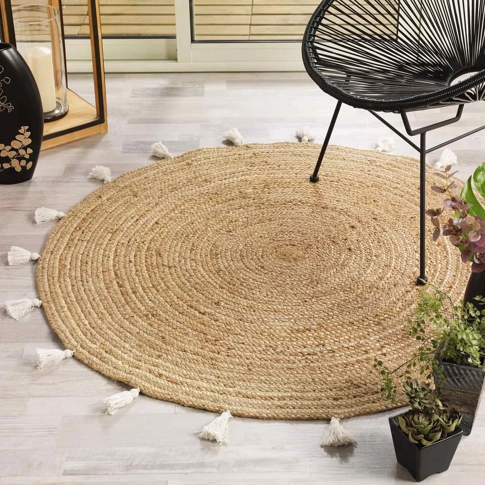 Biało-naturalny okrągły dywan ø 120 cm Shira – douceur d'intérieur