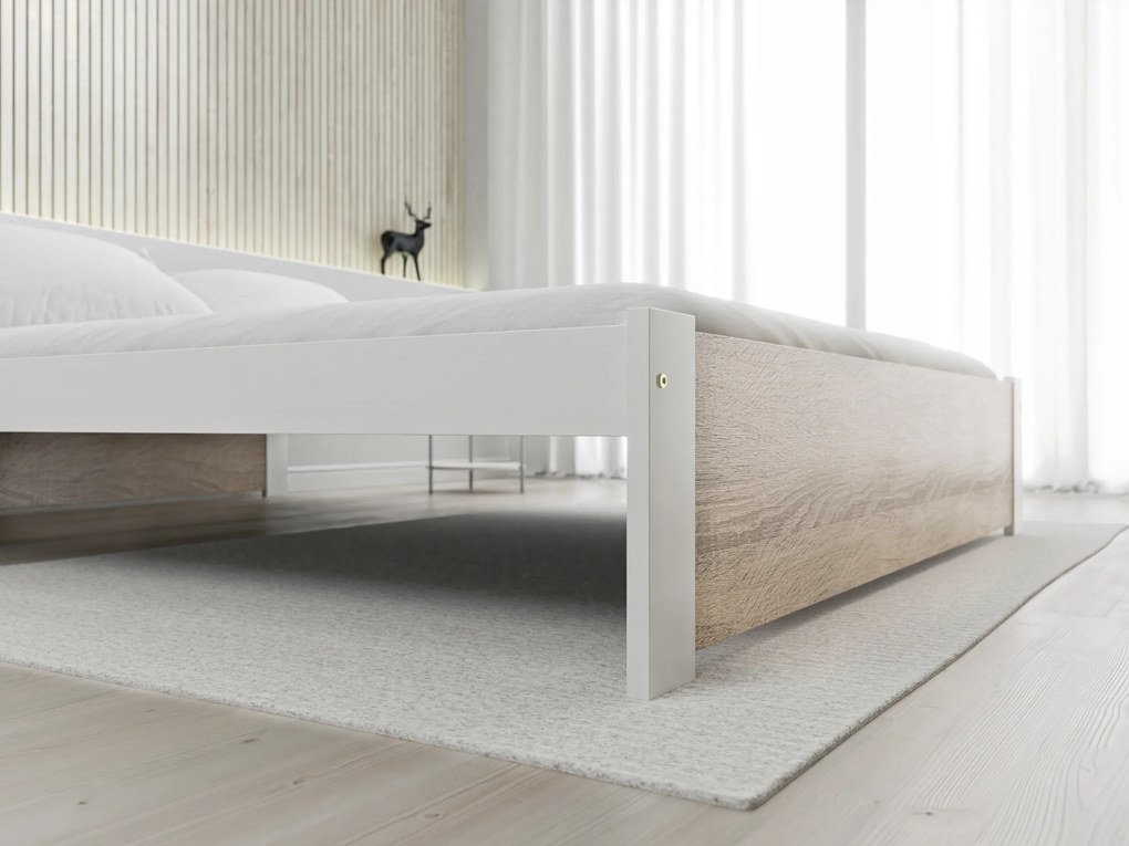 Łóżko IKAROS 120 x 200 cm, białe/dąb sonoma Stelaż: Ze stelażem listwowym elastycznym, Materac: Materac Coco Maxi 20 cm