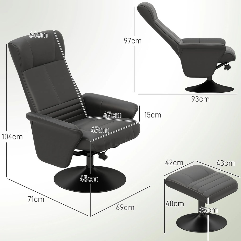 HOMCOM Fotel obrotowy ergonomiczny z podnóżkiem czarny wygodny fotel relaksacyjny do salonu do 150 kg | Aosom PL