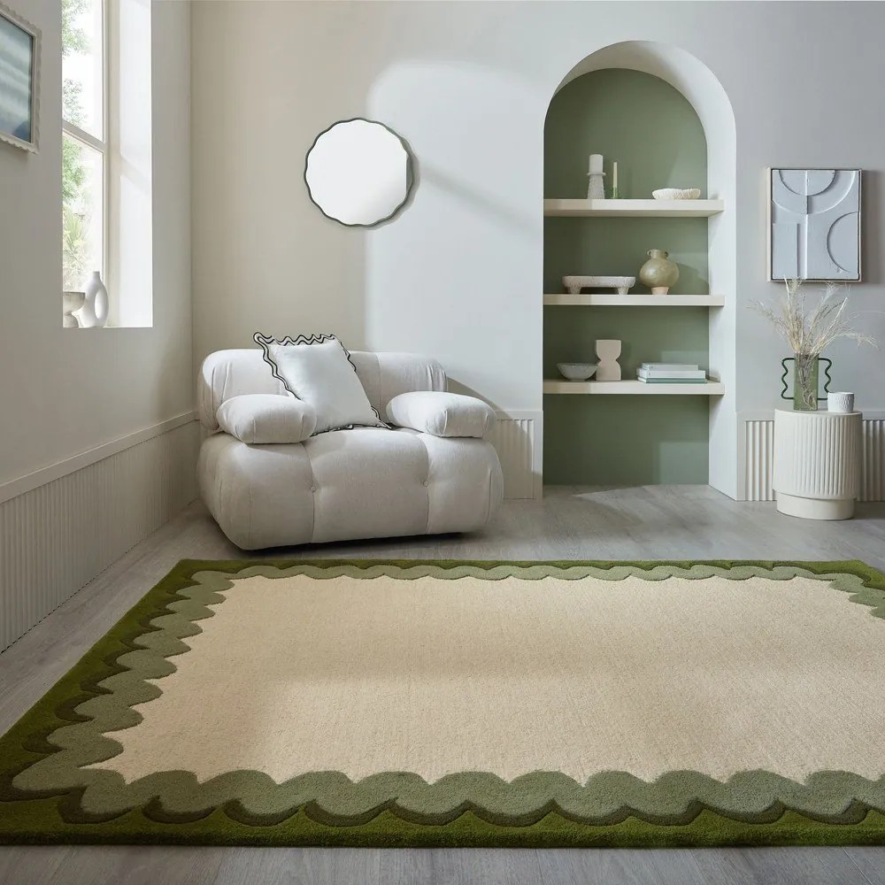 Zielony/w naturalnym kolorze wełniany dywan tkany ręcznie 200x290 cm Wiggle Wool – Flair Rugs