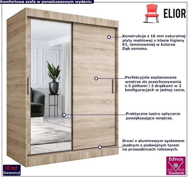 Szafa Przesuwna Dąb Sonoma Z Lustrem 150 Cm Z3-R34