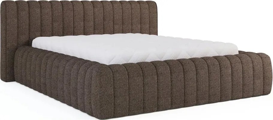 Brązowe tapicerowane łóżko dwuosobowe ze schowkiem ze stelażem 160x200 cm Carilla – ELTAP