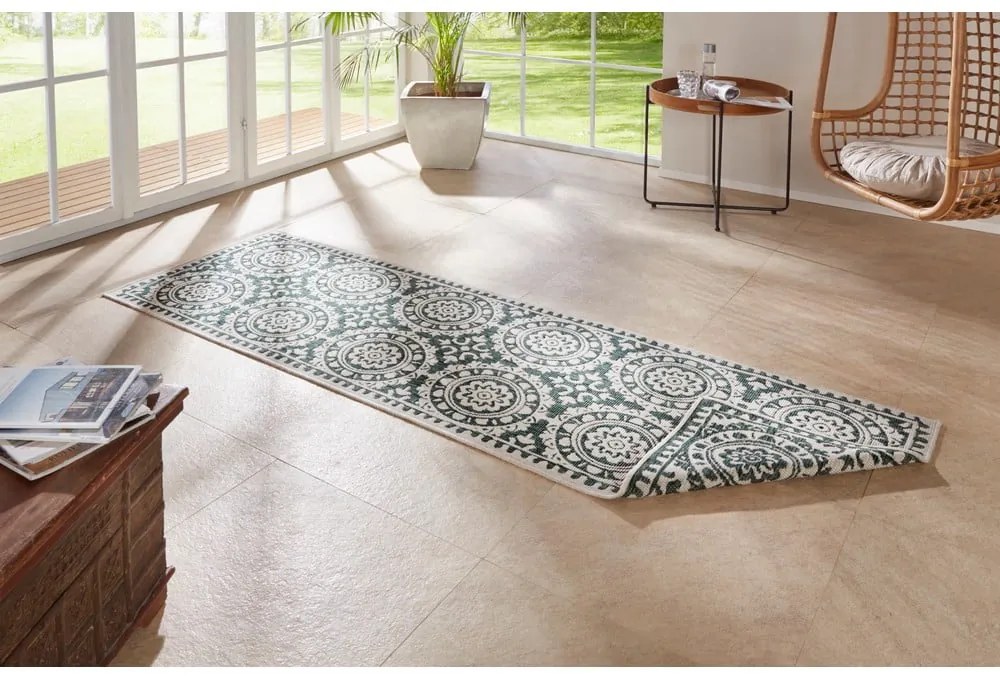 Zielono-kremowy dywan odpowiedni na zewnątrz NORTHRUGS Jardin, 80x350 cm