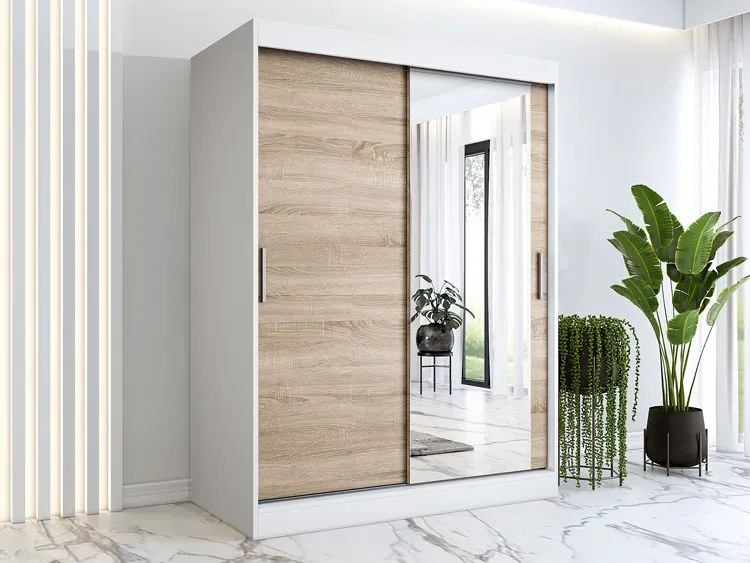 Szafa przesuwna biel + dąb sonoma 150 cm W2-L61