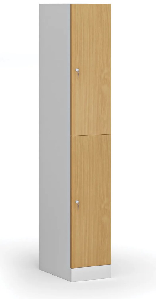 Szafka skrytkowa, 2 schowki, 1850 x 300 x 500 mm, demontaż, zamek cylindryczny, drzwi laminowane, buk