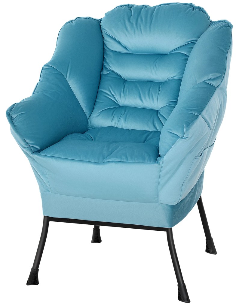 HOMCOM Nowoczesny fotel akcentowany, fotel z podłokietnikami na stalowych nogach i bocznymi kieszeniami, do salonu, sypialni, Niebieski
