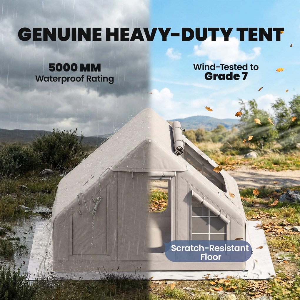 Outsunny Nadmuchiwany Namiot 5-8 Osób Szybki Montaż Wodoodporny 8000 mm Odporność na Wiatr z Pompką Ognioodporne Dachowe Okno | Aosom PL